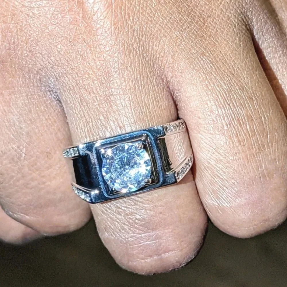 Men's Wedding Ring 14K White Gold Plated Round Cut Simulated Diamond Sz 9
